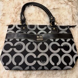 Coach Vintage Black and Gray OP Art Signature Satchel Bag